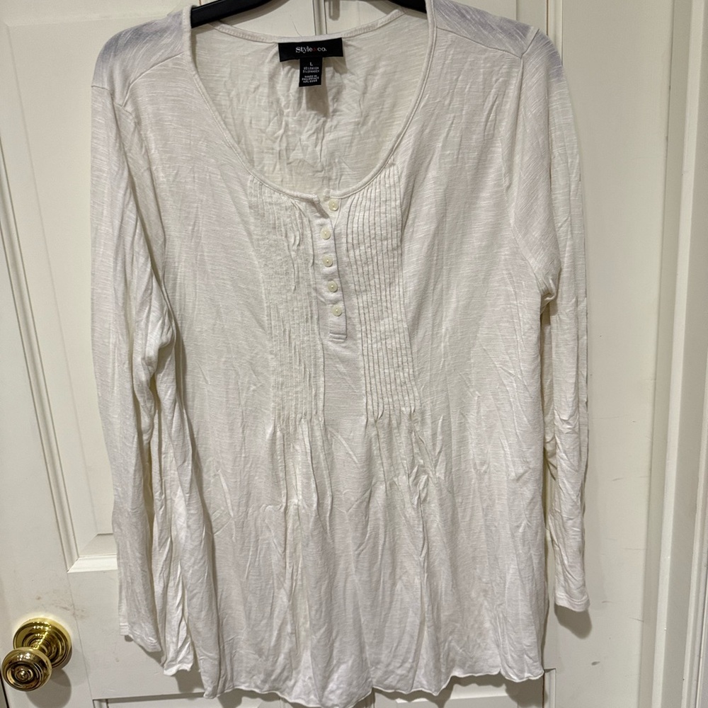 Style & Co. Women's Cream Long Sleeve Blouse